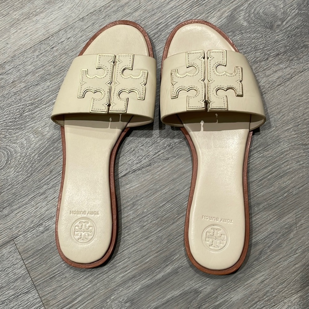 Tory Burch white/gold slides